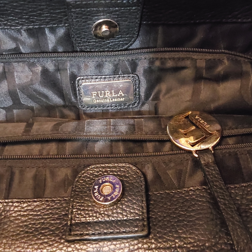 Furla Medium Tote Textured Black Leather Handbag
